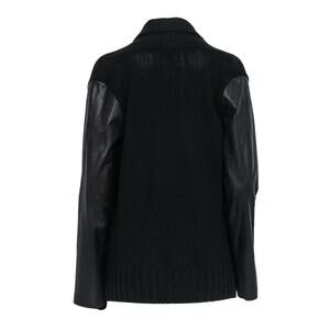 Matty M Black‎ Knit Open Front Jacket with Faux Leather Sleeves